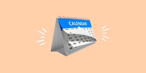 A generic calendar icon is super imposed on a peach background