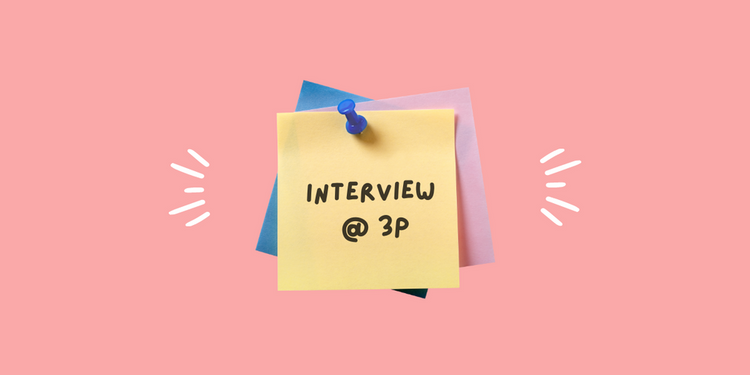 A stack of post-its are super imposed on a pink background. The top post-it reads, "Interview at 3p"