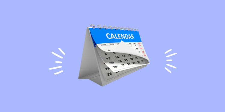 Traditional desk calendar is imposed on blue background to denote our upcoming meetup