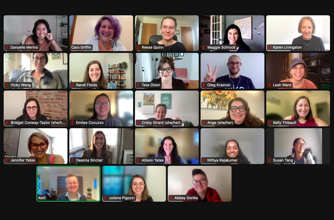 A screenshot of a Zoom call with 23 smiling faces from our most recent virtual meetup
